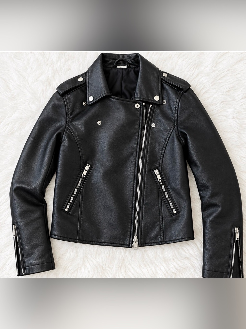 Black Faux Leather Moto Jacket - Women